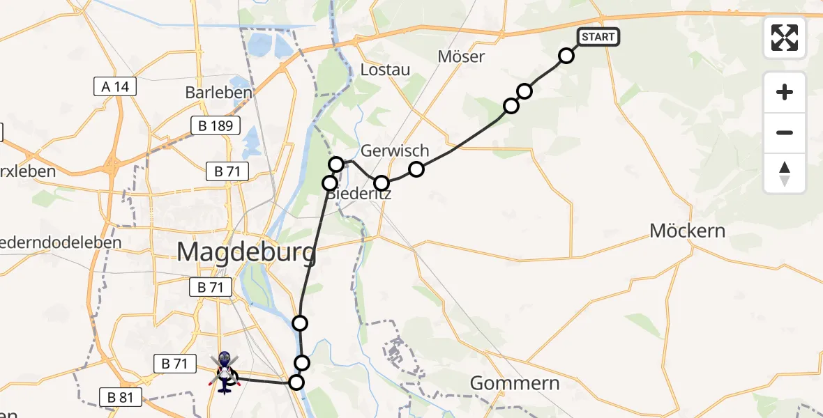 Flugroute Polizeihubschrauber Burg - Magdeburg, 24 Februar 2026, 14:25