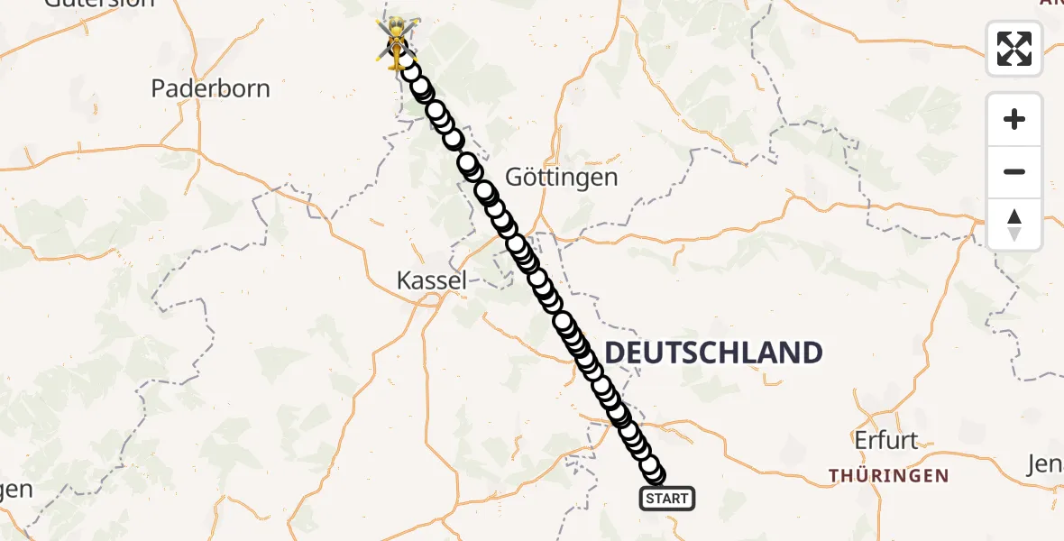 Flugroute Ambulanzhubschrauber Bad Salzungen - Höxter-Holzminden Airfield, 24 Februar 2026, 14:25