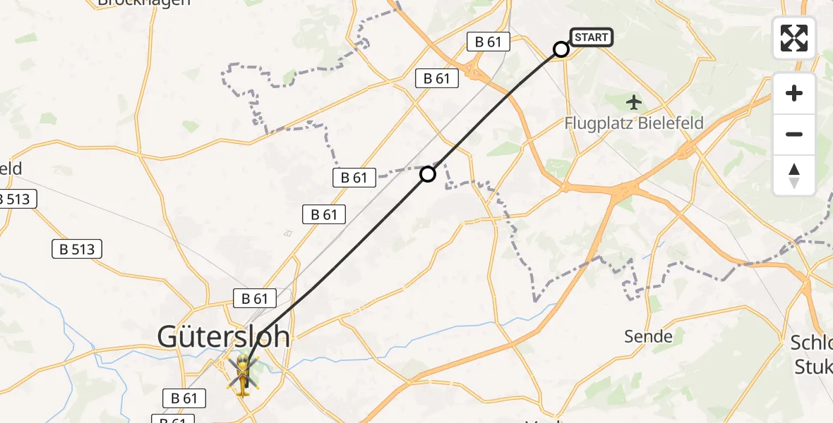 Routekaart van de vlucht: Rettungshubschrauber nach Gütersloh, Virchowstraße