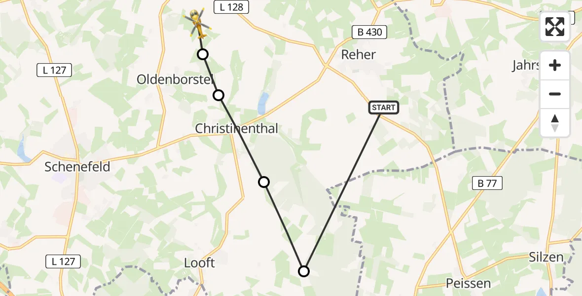 Routekaart van de vlucht: Rettungshubschrauber nach Puls, Diekenweg