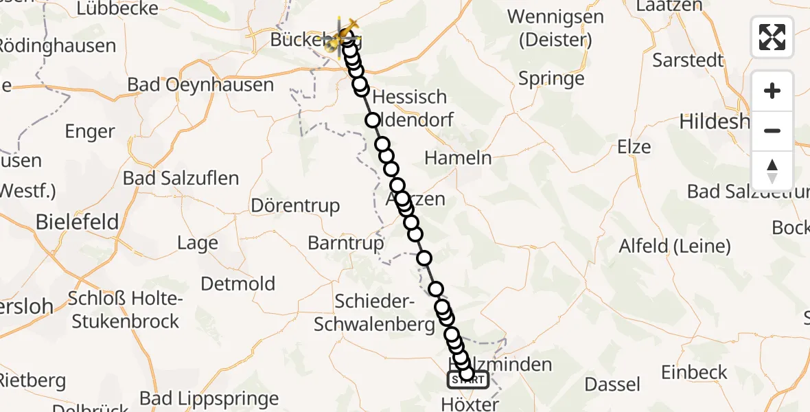 Flugroute Ambulanzhubschrauber Höxter-Holzminden Airfield - Obernkirchen, 24 Februar 2026, 15:19