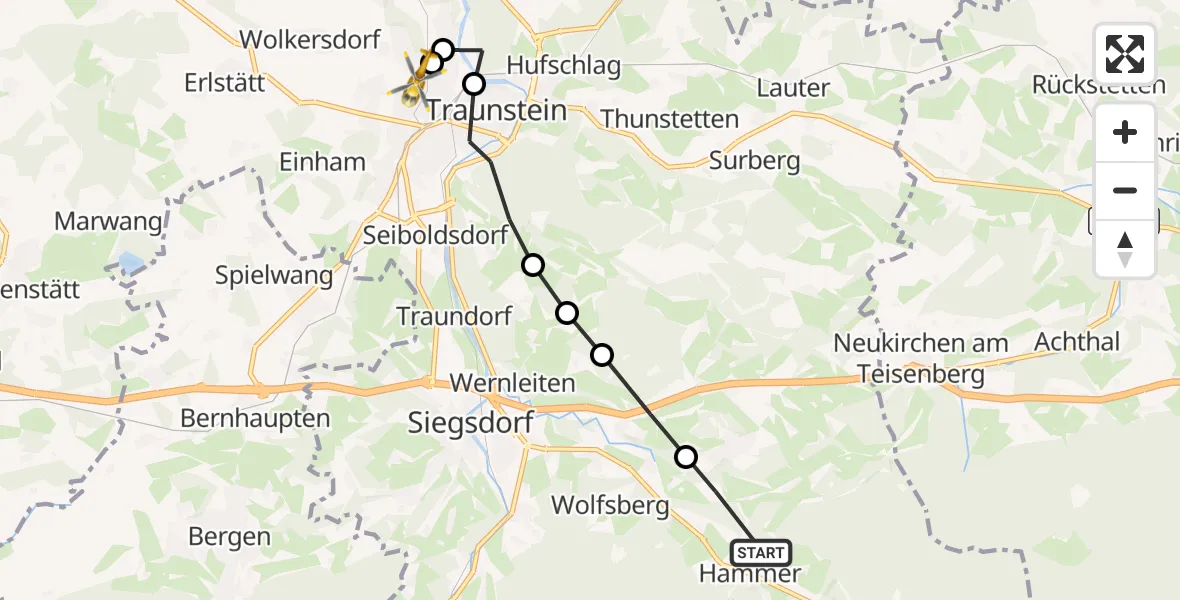 Flugroute Rettungshubschrauber Hammer - Traunstein Hospital Helipad, 24 Februar 2026, 15:21