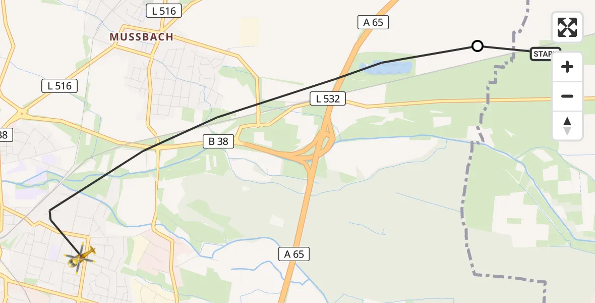 Flugroute Rettungshubschrauber Haßloch - Neustadt an der Weinstraße, 24 Februar 2026, 15:31