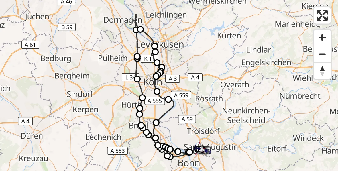Flugroute Polizeihubschrauber Sankt Augustin - Sankt Augustin, 24 Februar 2026, 15:34