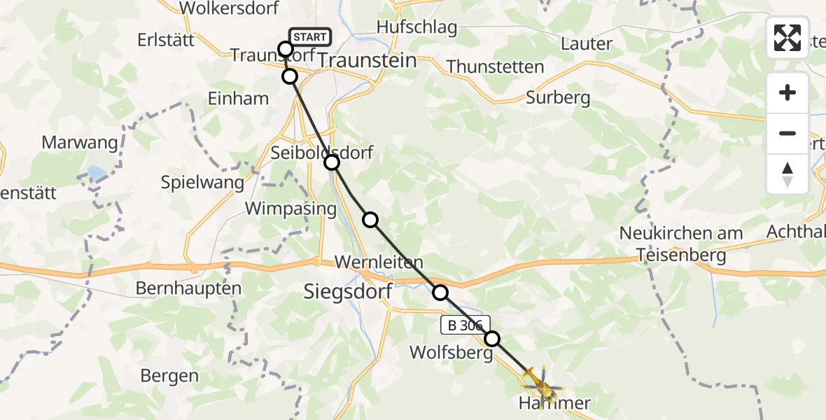 Flugroute Rettungshubschrauber Traunstein Hospital Helipad - Hammer, 24 Februar 2026, 15:40