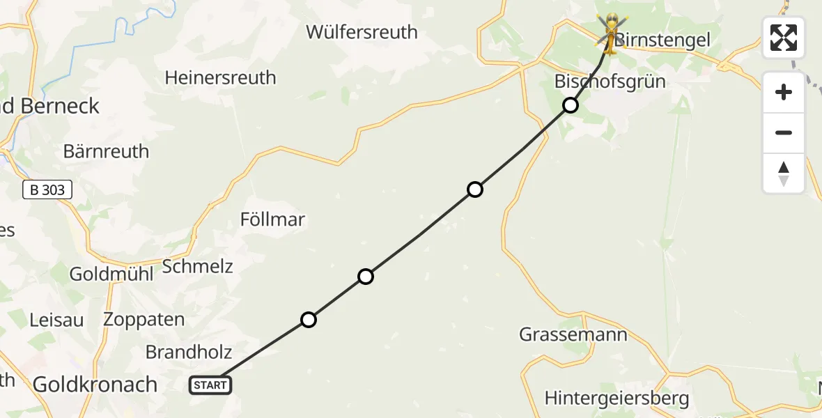 Flugroute Rettungshubschrauber Brandholz - Birnstengel, 24 Februar 2026, 15:40