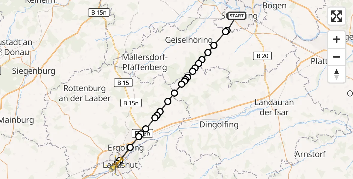 Routekaart van de vlucht: Rettungshubschrauber nach Landshut Hospital Heliport