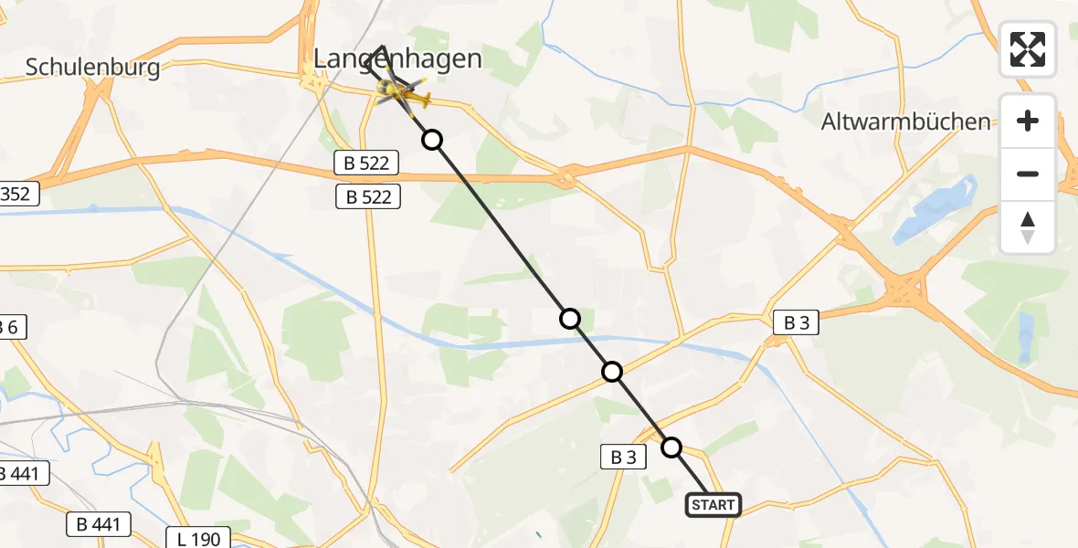 Flugroute Rettungshubschrauber Hannover Air Rescue Heliport (Christoph 4) - Langenhagen, 24 Februar 2026, 16:01