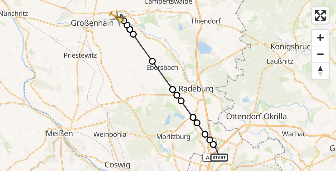 Flugroute Rettungshubschrauber Dresden Airport - Großenhain, 24 Februar 2026, 16:09