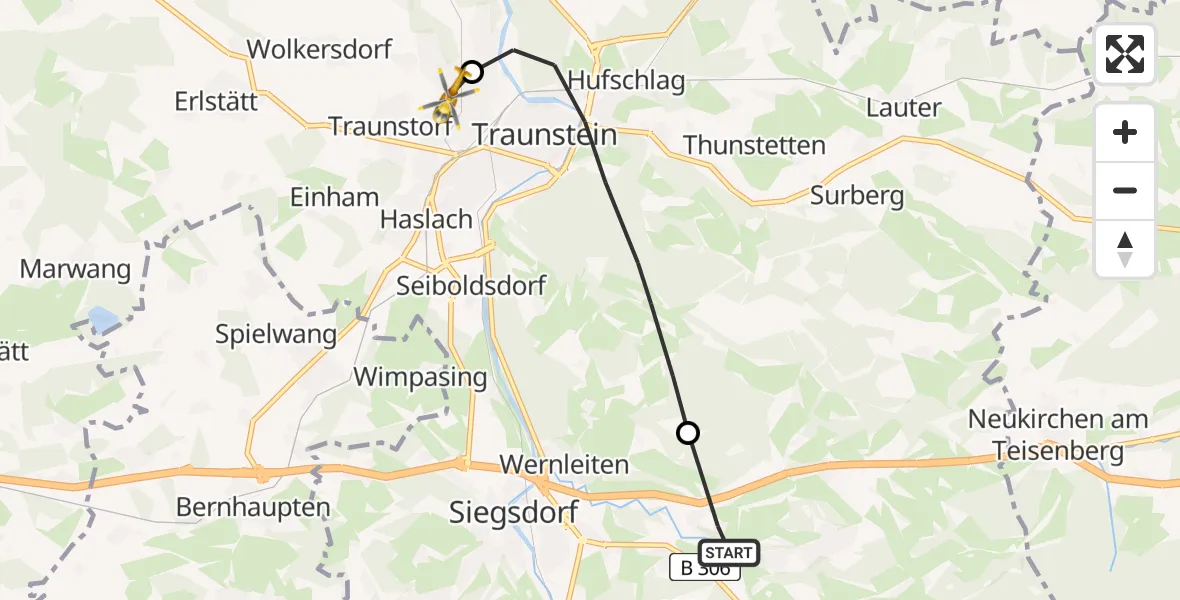Flugroute Rettungshubschrauber Wolfsberg - Traunstein Hospital Helipad, 24 Februar 2026, 16:09