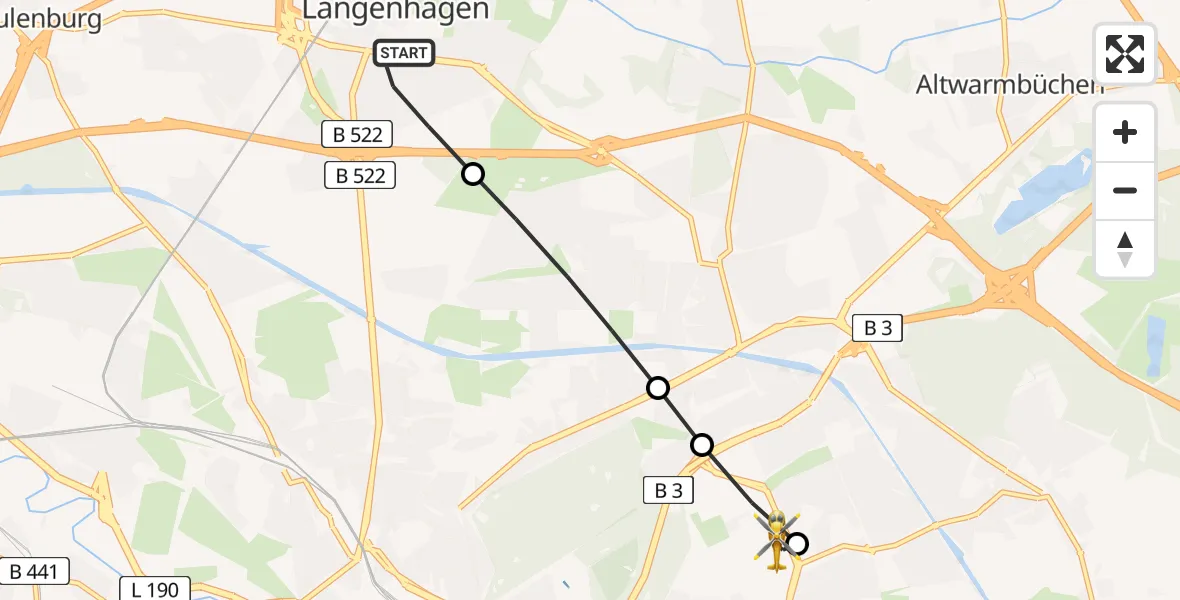 Flugroute Rettungshubschrauber Langenhagen - Hannover Air Rescue Heliport (Christoph 4), 24 Februar 2026, 16:33