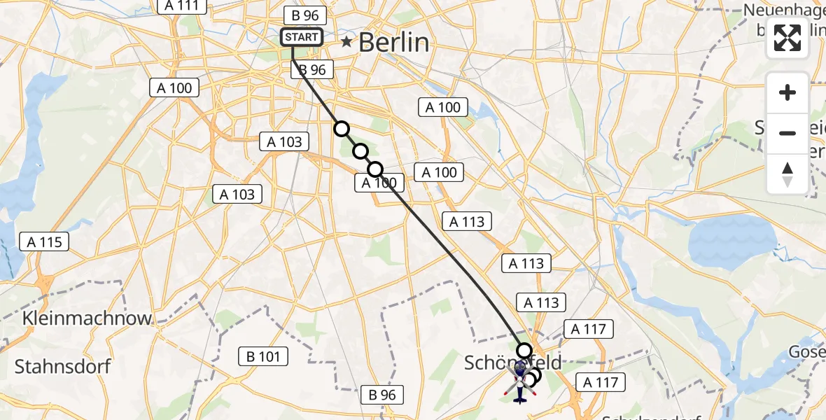 Flugroute Polizeihubschrauber Berlin - Schönefeld, 24 Februar 2026, 16:36