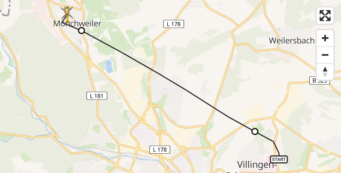 Flugroute Rettungshubschrauber DRF Air Rescue Station Villingen-Schwenningen Heliport (Christoph 11) - Mönchweiler, 24 Februar 2026, 16:55
