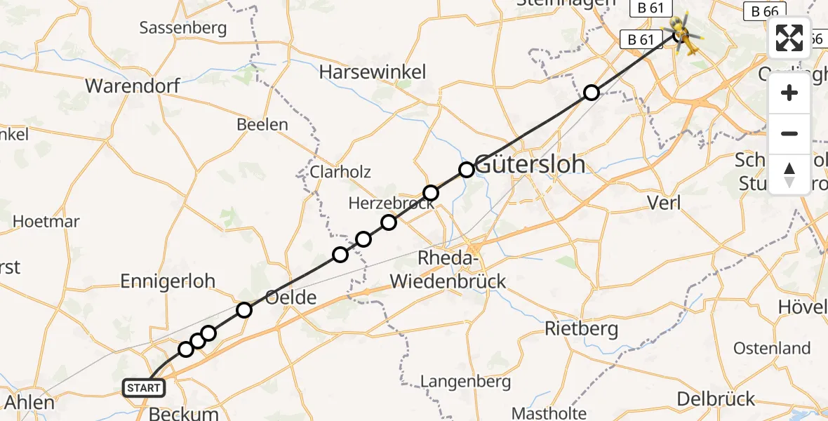 Flugroute Rettungshubschrauber Roland - Luftrettungszentrum Bielefeld, 24 Februar 2026, 16:57