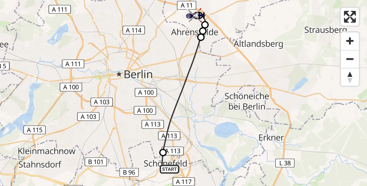 Routekaart van de vlucht: Polizeihubschrauber nach Ahrensfelde Heliport