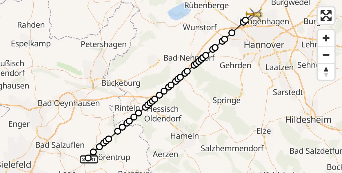Flugroute Ambulanzhubschrauber Lemgo - Hannover Airport, 24 Februar 2026, 17:56