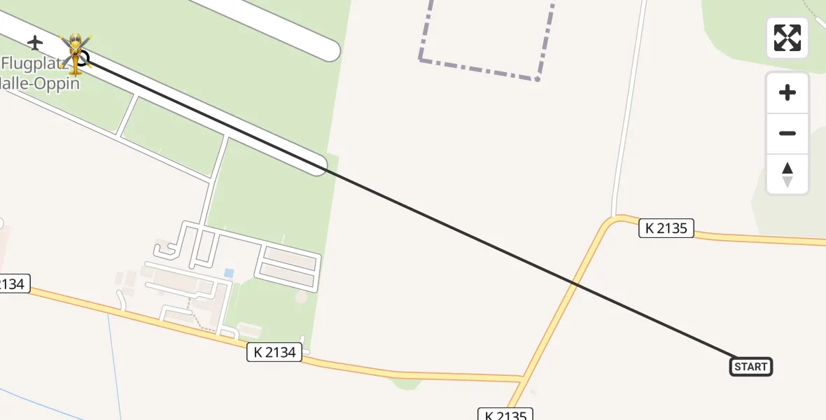 Flugroute Ambulanzhubschrauber Landsberg - Halle-Oppin Airfield, 24 Februar 2026, 17:54