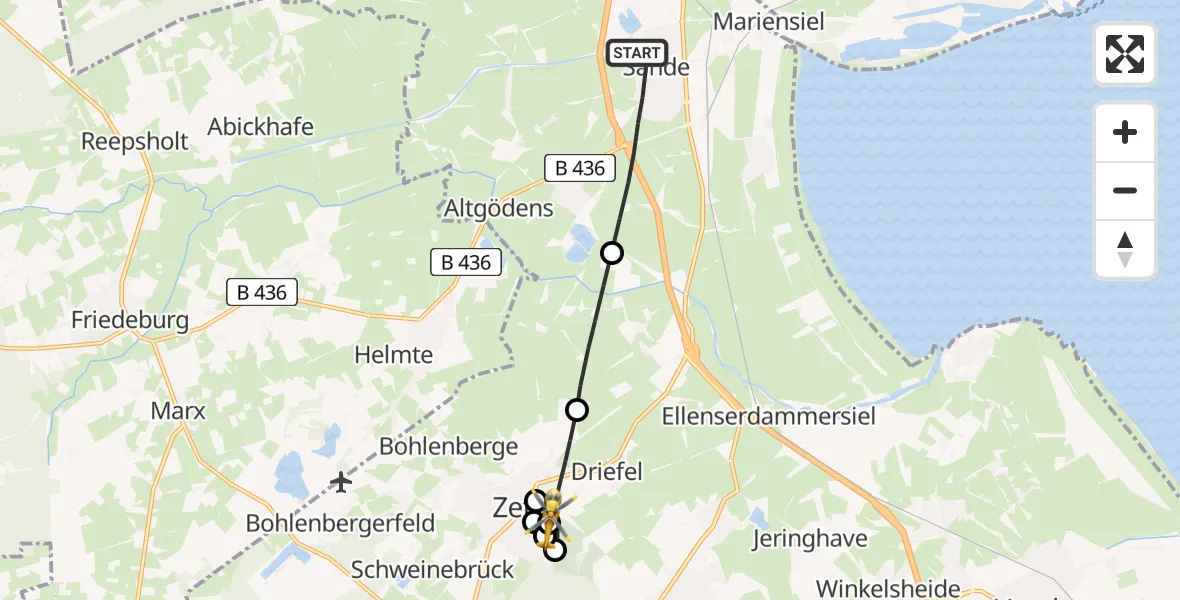 Flugroute Rettungshubschrauber Sande - Osterende, 24 Februar 2026, 18:03