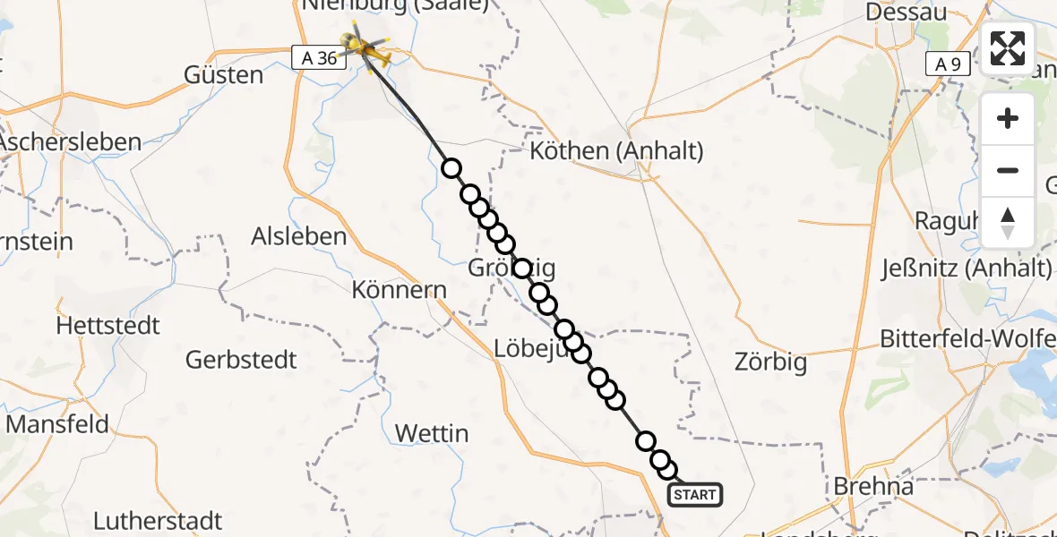 Routekaart van de vlucht: Ambulanzhubschrauber nach Bernburg (Saale), B 6;B 185