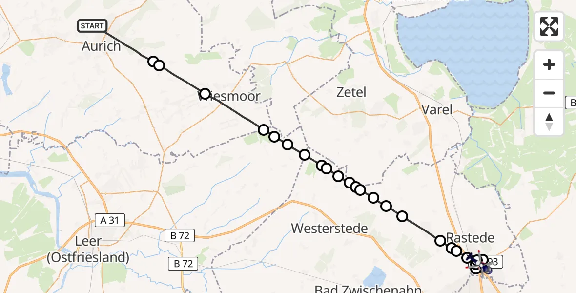 Flugroute Polizeihubschrauber Aurich - Oldenburg Police Heliport, 24 Februar 2026, 19:07