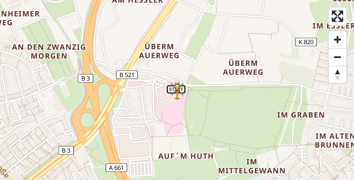 Flugroute Rettungshubschrauber Frankfurt am Main Accident Hospital Roof Helipad (CHX2) - Frankfurt am Main Accident Hospital Roof Helipad (CHX2), 25 Februar 2026, 06:33