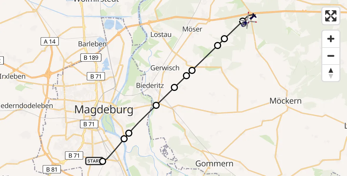 Flugroute Polizeihubschrauber Magdeburg City Airfield - Burg, 25 Februar 2026, 06:51