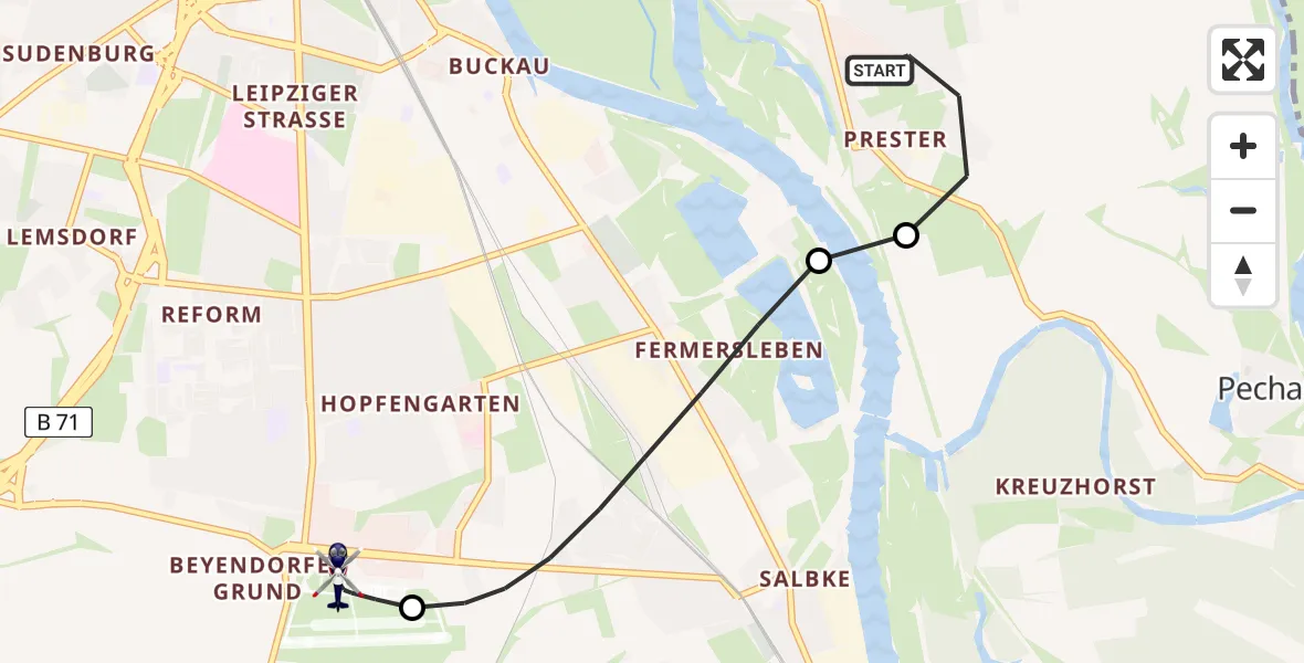 Flugroute Polizeihubschrauber Magdeburg - Magdeburg City Airfield, 25 Februar 2026, 07:28