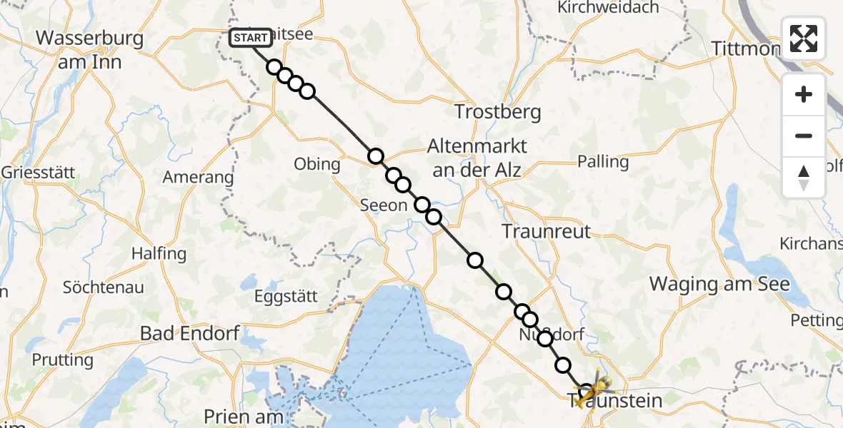 Flugroute Rettungshubschrauber Schnaitsee - Traunstein Hospital Helipad, 25 Februar 2026, 07:38