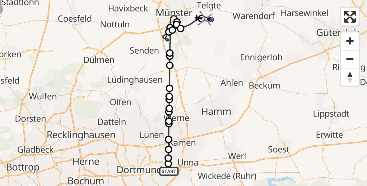 Routekaart van de vlucht: Polizeihubschrauber nach Telgte, Wolbecker Straße