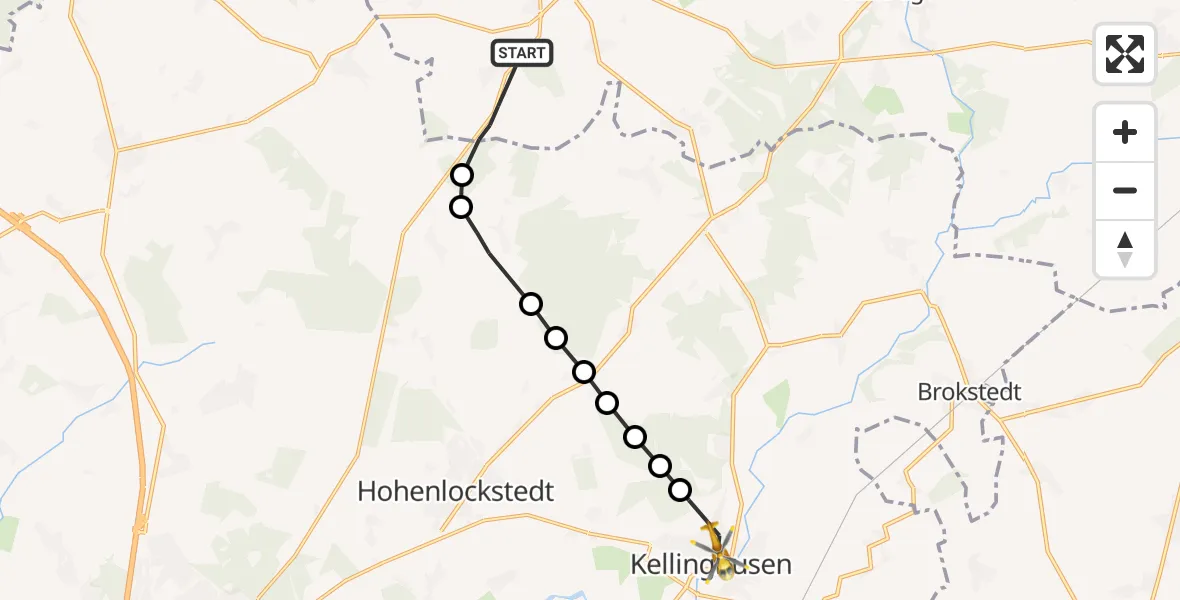 Flugroute Rettungshubschrauber Jahrsdorf - Kellinghusen, 25 Februar 2026, 07:39