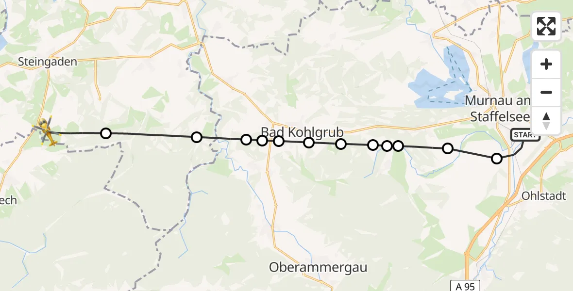 Flugroute Rettungshubschrauber Hechendorf - Steingaden, 25 Februar 2026, 07:58