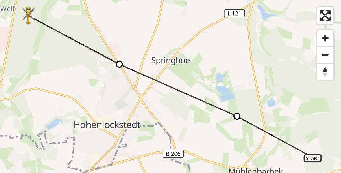 Flugroute Rettungshubschrauber Mühlenbarbek - Ridders, 25 Februar 2026, 08:21