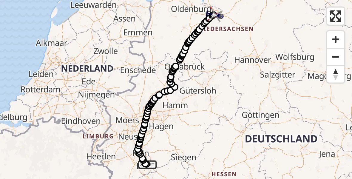Flugroute Polizeihubschrauber Bonn - Bremen Airport, 25 Februar 2026, 08:32