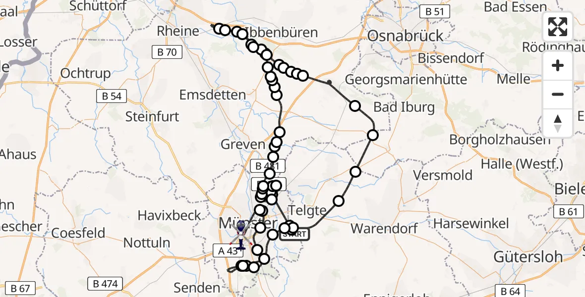 Flugroute Polizeihubschrauber Telgte - Münster-Mitte, 25 Februar 2026, 08:51
