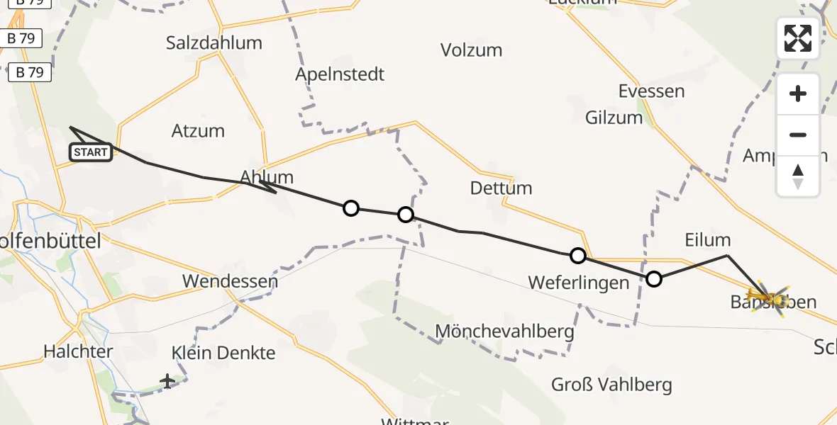 Flugroute Rettungshubschrauber Wolfenbüttel - Bansleben, 25 Februar 2026, 08:59