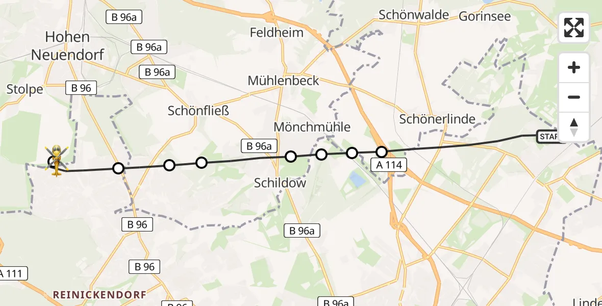 Flugroute Rettungshubschrauber Berlin - Stolpe, 25 Februar 2026, 09:16