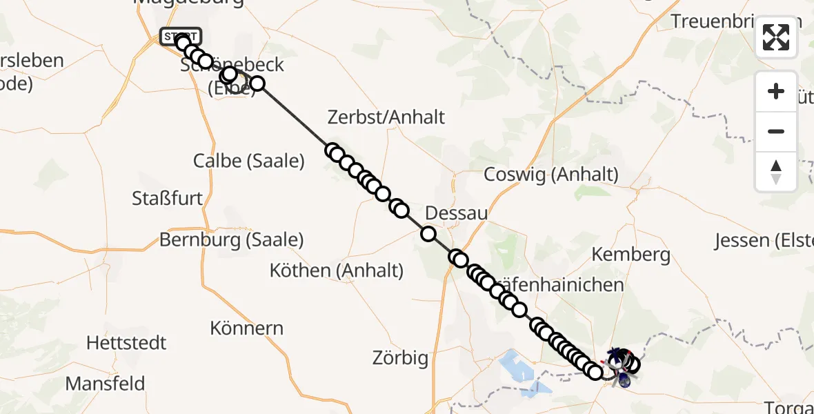 Flugroute Polizeihubschrauber Magdeburg City Airfield - Bad Düben, 25 Februar 2026, 09:30