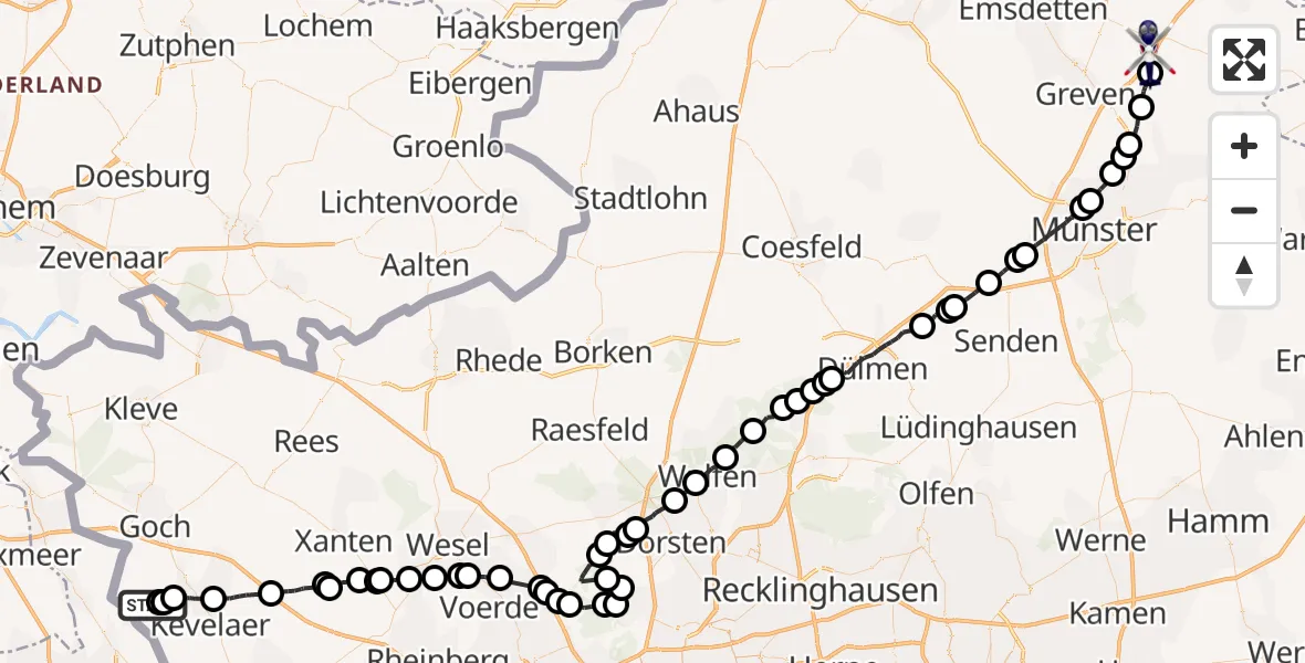 Flugroute Polizeihubschrauber Weeze Airport - Ladbergen, 25 Februar 2026, 09:39