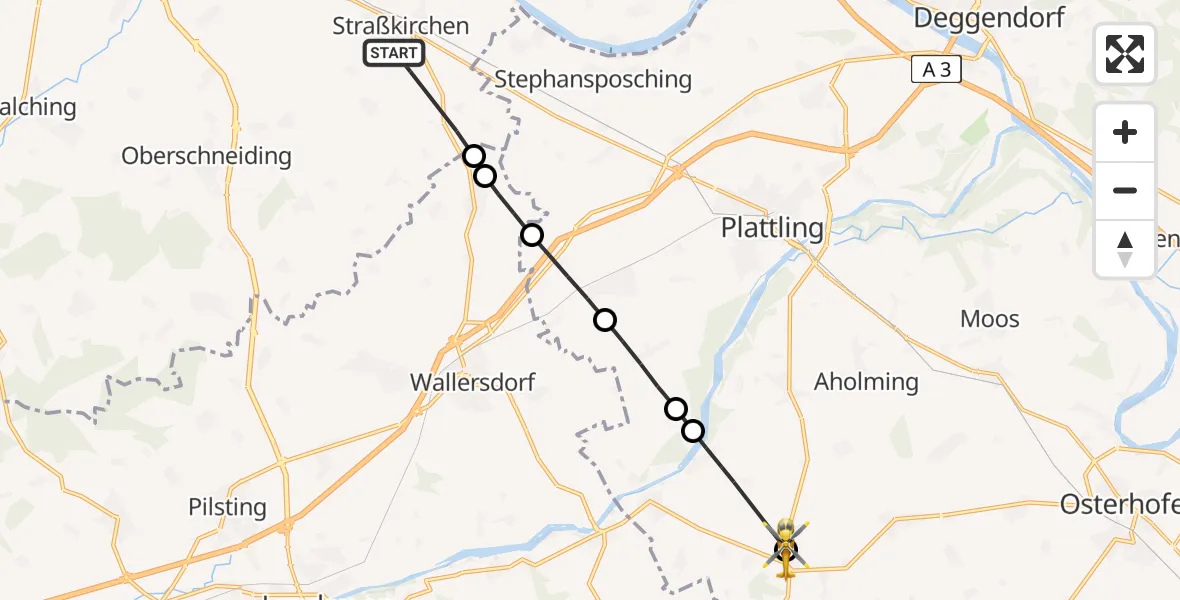 Flugroute Rettungshubschrauber Straßkirchen - Neusling, 25 Februar 2026, 09:39