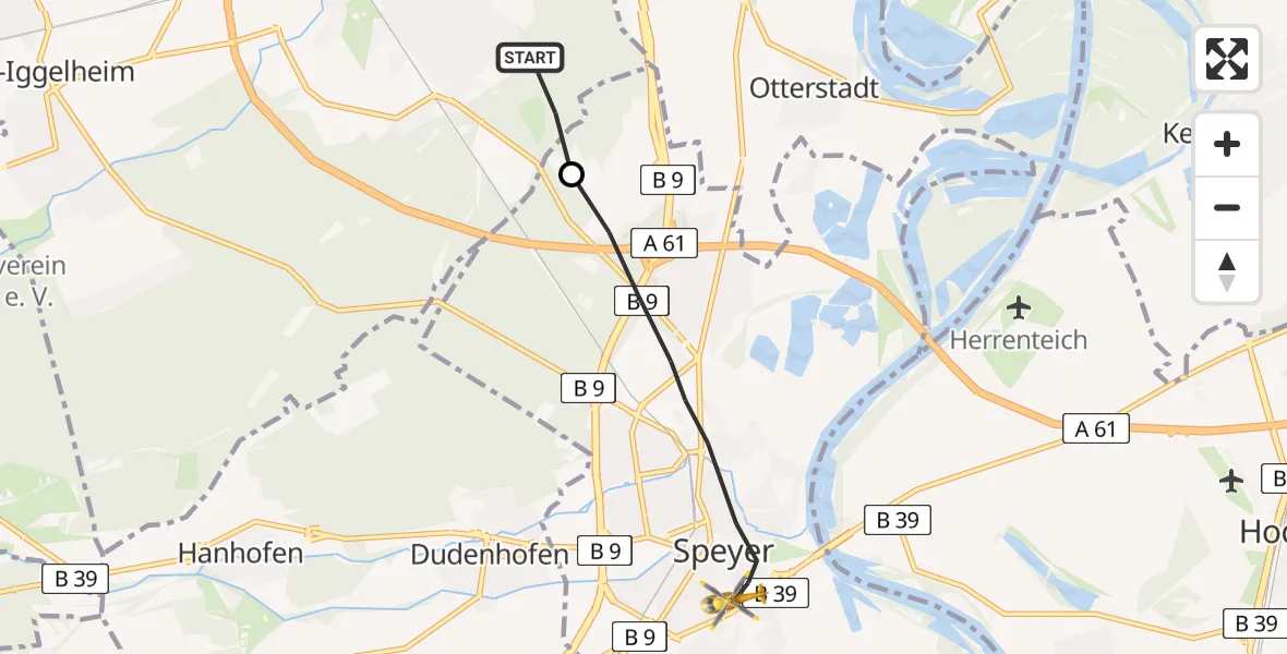 Flugroute Rettungshubschrauber Schifferstadt - Speyer, 25 Februar 2026, 09:47
