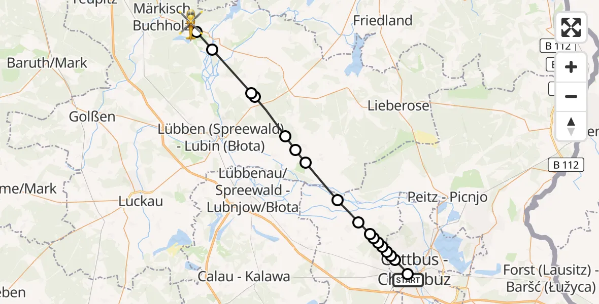 Routekaart van de vlucht: Ambulanzhubschrauber nach Münchehofe, B 179