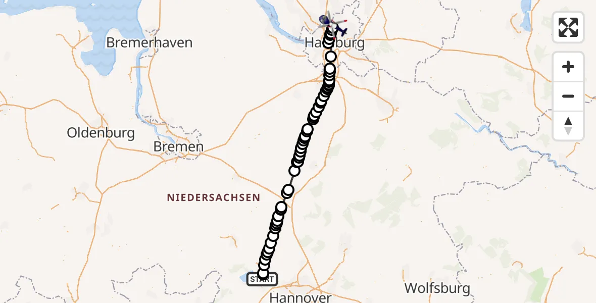 Flugroute Polizeihubschrauber Neustadt am Rübenberge - Hamburg Helmut Schmidt Airport, 25 Februar 2026, 10:12