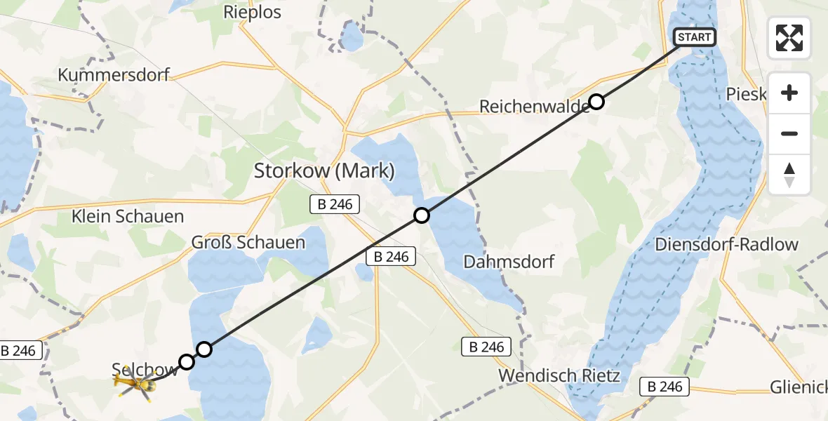 Flugroute Rettungshubschrauber Bad Saarow - Selchow, 25 Februar 2026, 10:36