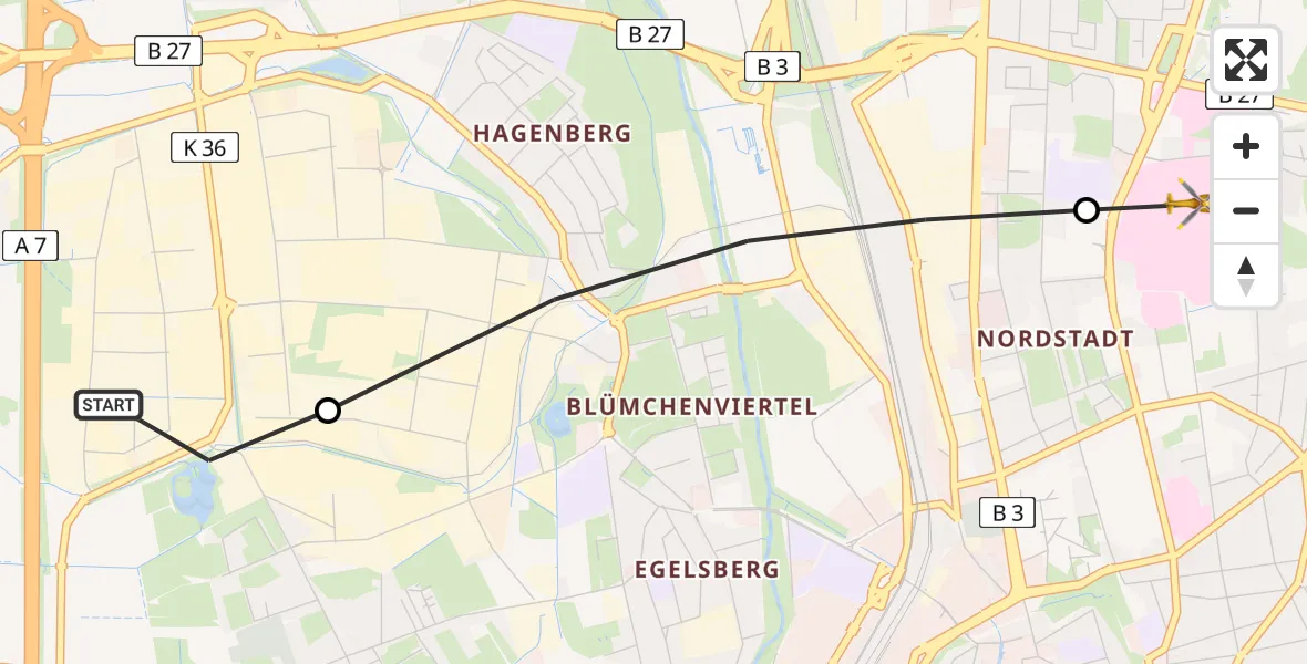 Flugroute Rettungshubschrauber Grone - Göttingen University Clinic Heliport, 25 Februar 2026, 10:43