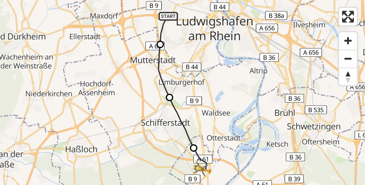 Routekaart van de vlucht: Rettungshubschrauber nach Speyer, Schifferstadter Straße