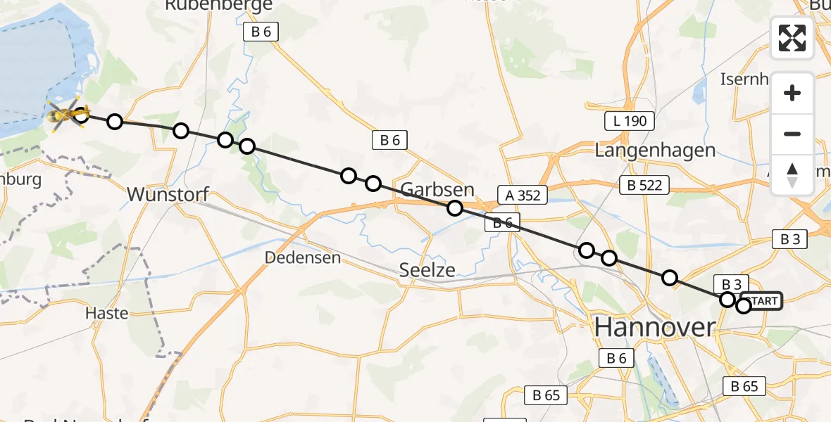 Routekaart van de vlucht: Rettungshubschrauber nach Wunstorf, Fuhrenweg