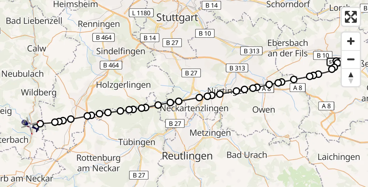 Flugroute Polizeihubschrauber Holzheim - Nagold, 25 Februar 2026, 10:58
