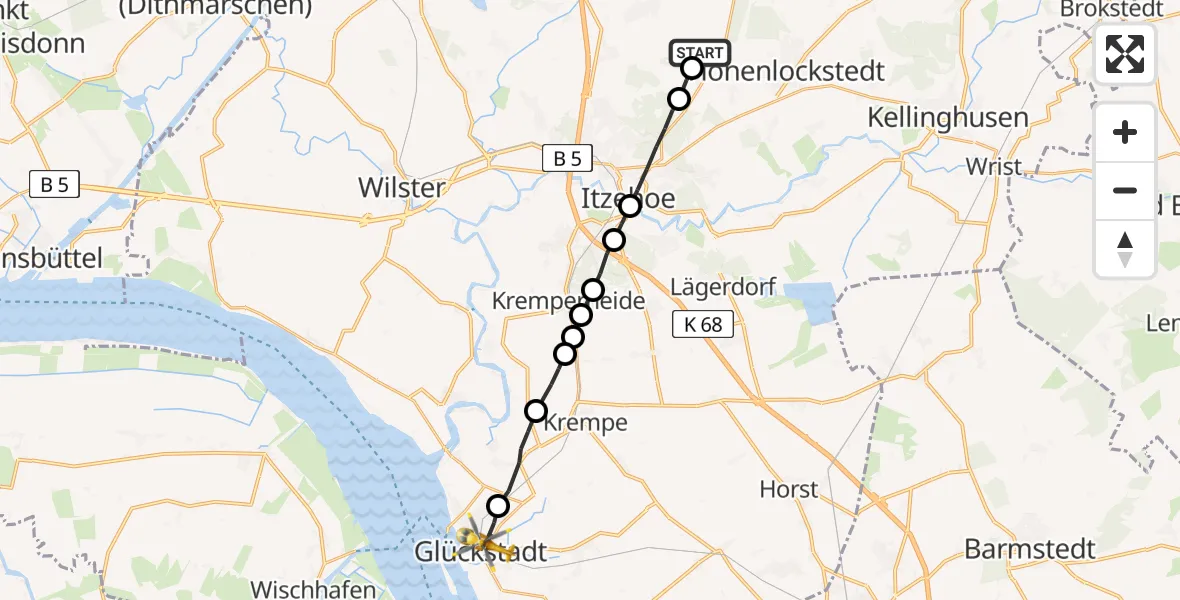 Routekaart van de vlucht: Rettungshubschrauber nach Glückstadt, Itzehoer Straße