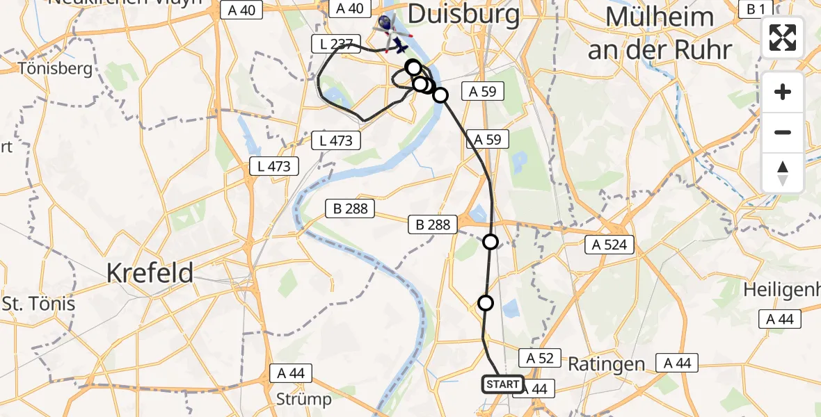 Flugroute Polizeihubschrauber Düsseldorf Airport - Rheinhausen, 25 Februar 2026, 11:17