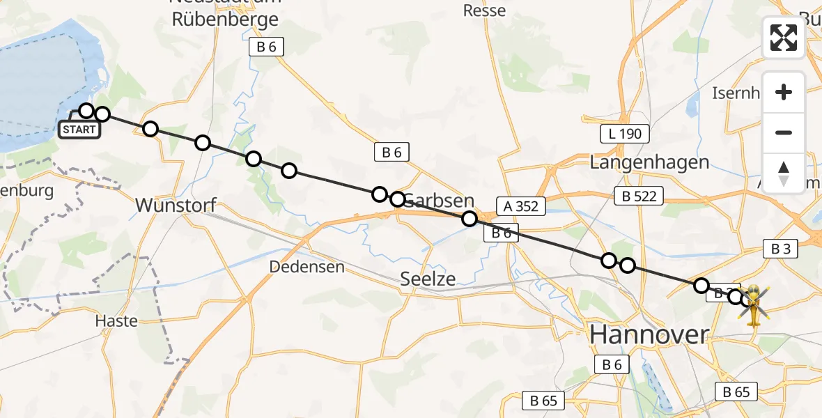 Flugroute Rettungshubschrauber Wunstorf - Hannover Air Rescue Heliport (Christoph 4), 25 Februar 2026, 11:32